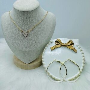 Sweetheart Necklace and Hoop Earring Bundle